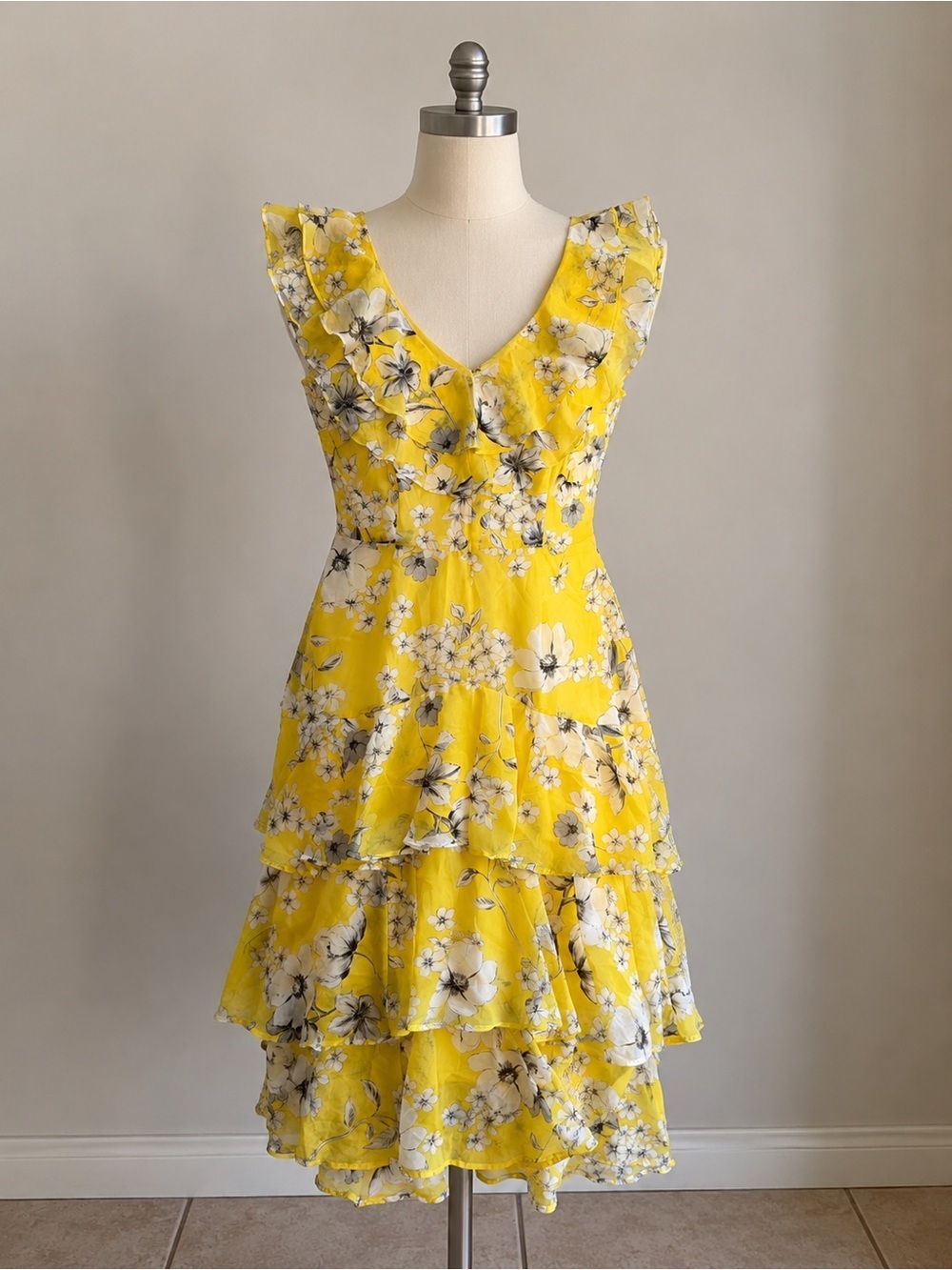 Shelby & Palmer Yellow Floral Ruffle Midi Dress